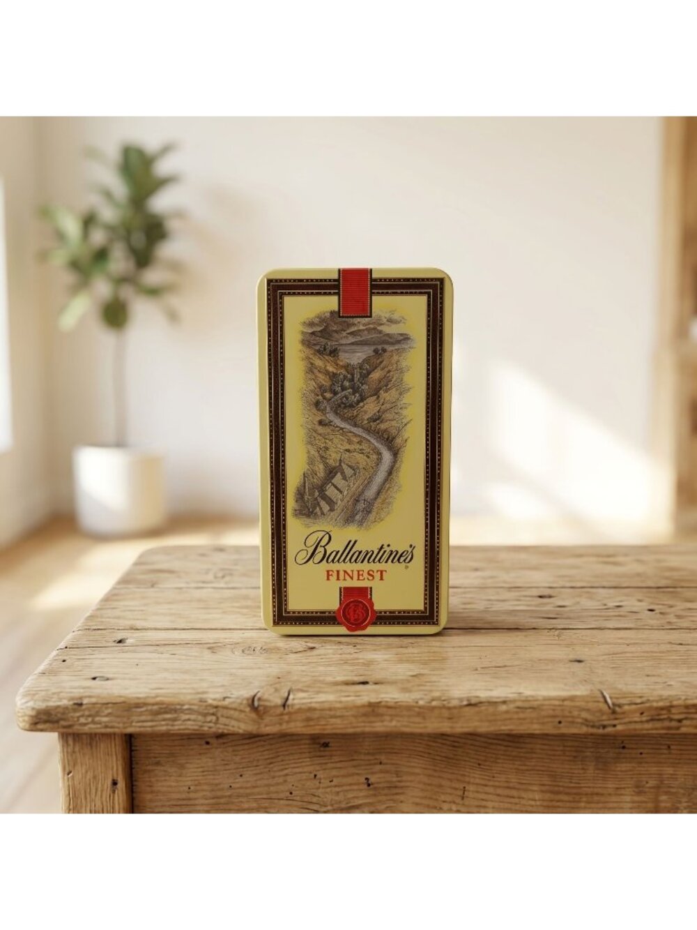 Vintage Ballantine's Finest Scotch Whisky Metal Tin Storage Box 10"